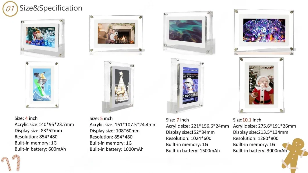 5 7 10.1 Inch Picture Art Acrylic Video Display Transparent Digital Photo Frame
